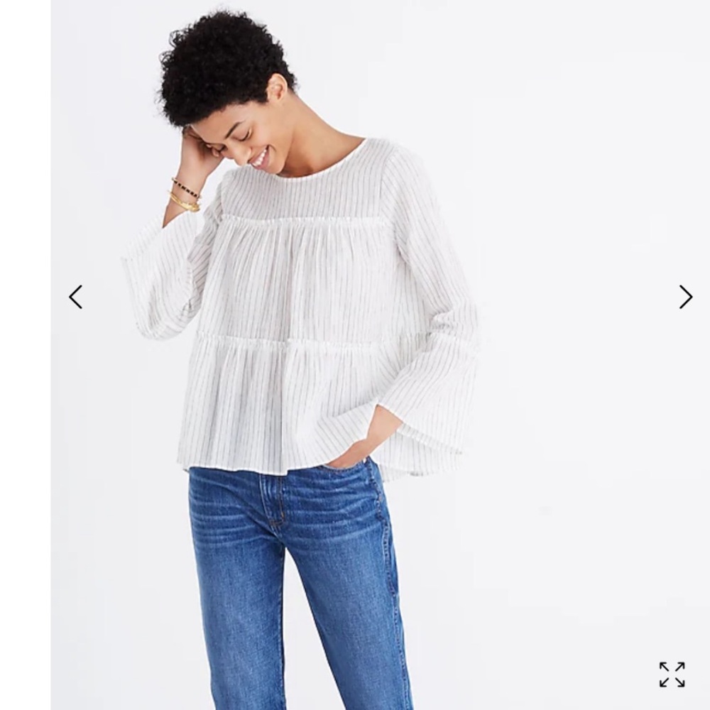 Madewell Tiered Top in Haysboro Stripe White Wash 
Cotton Pom Pom Tassel Small